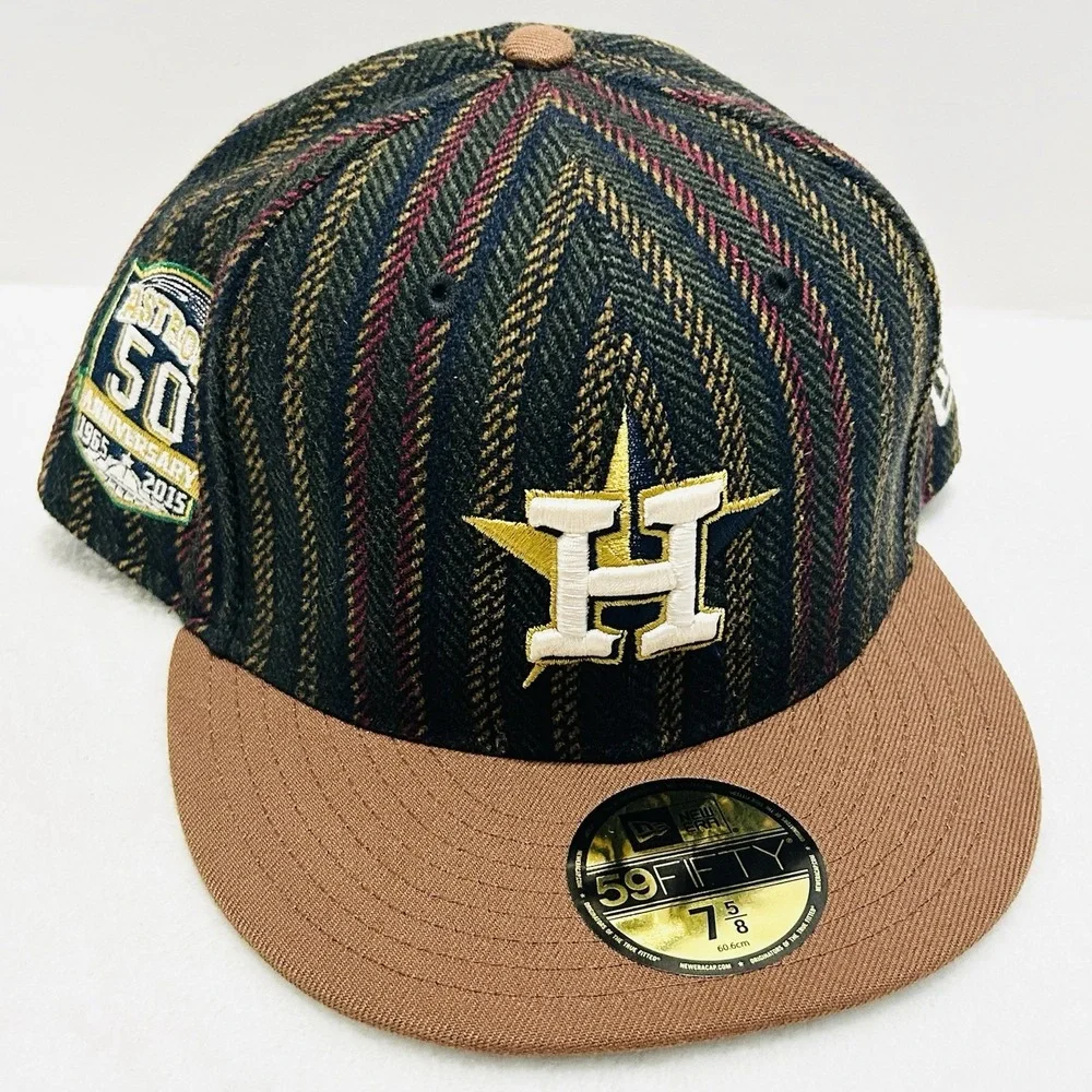 New Era Houston Astros Herringbone 50 Years 59FIFTY Fitted Hat Cap 7‎ 5/8 Brown